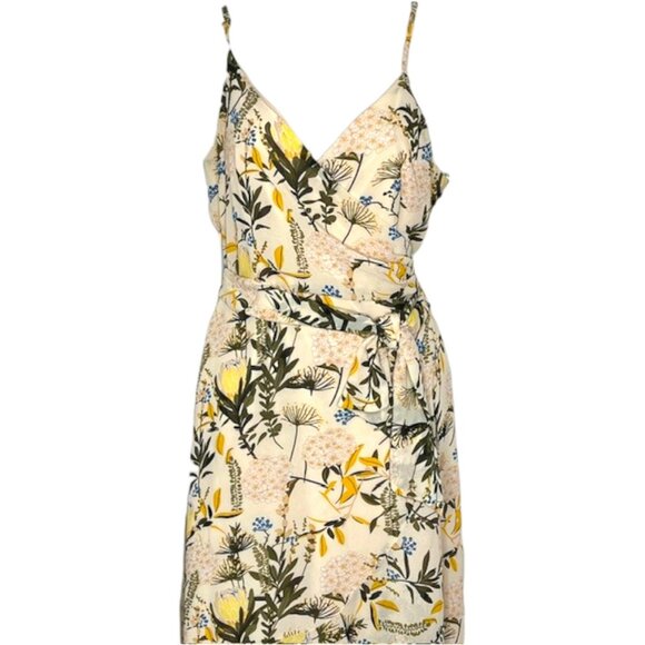Lulus NEW Wild Flowers Floral Print Wrap Midi Dress - Cream, Yellow, Green - L - Picture 3 of 11